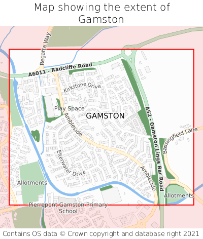 Map showing extent of Gamston as bounding box