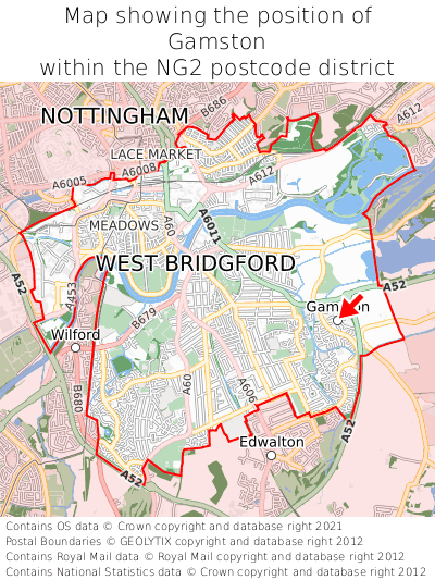Map showing location of Gamston within NG2