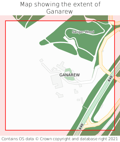 Map showing extent of Ganarew as bounding box
