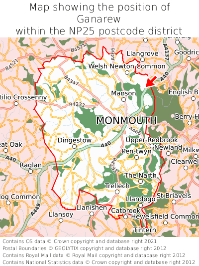 Map showing location of Ganarew within NP25