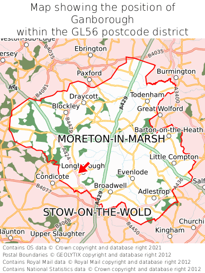 Map showing location of Ganborough within GL56