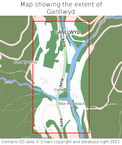 Map showing extent of Ganllwyd as bounding box