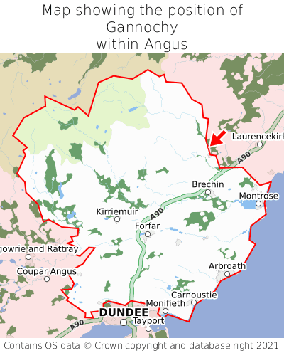 Map showing location of Gannochy within Angus