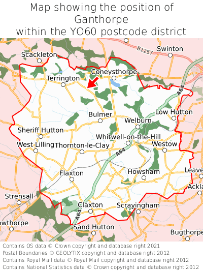 Map showing location of Ganthorpe within YO60