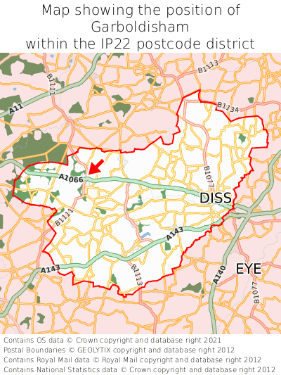 Map showing location of Garboldisham within IP22