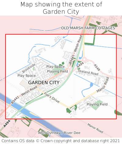 Map showing extent of Garden City as bounding box