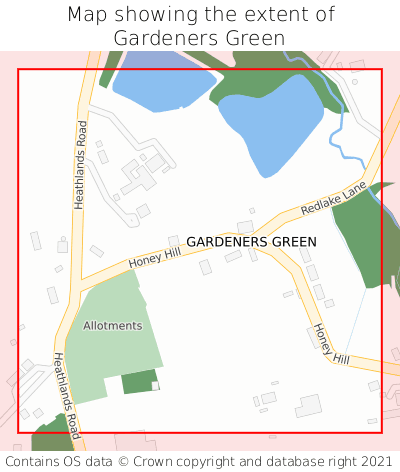 Map showing extent of Gardeners Green as bounding box