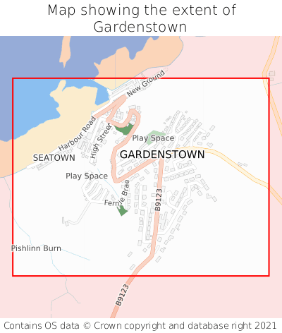 Map showing extent of Gardenstown as bounding box