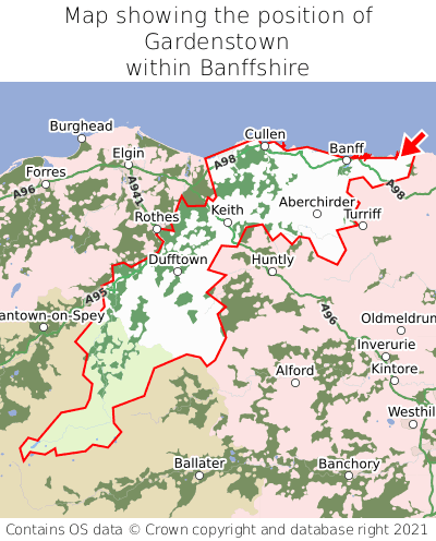 Map showing location of Gardenstown within Banffshire