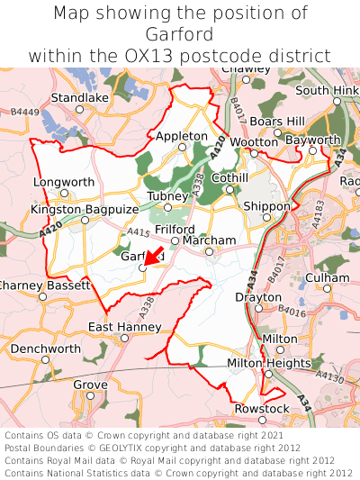 Map showing location of Garford within OX13