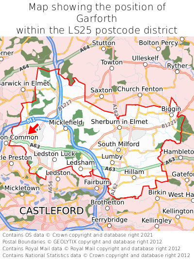 Map showing location of Garforth within LS25