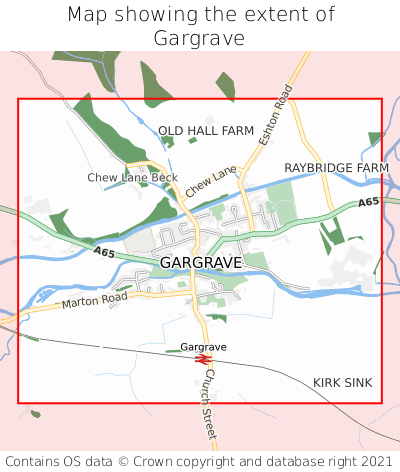 Map showing extent of Gargrave as bounding box