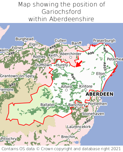 Map showing location of Gariochsford within Aberdeenshire