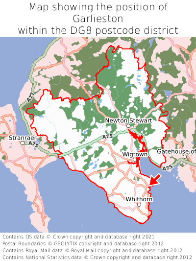 Map showing location of Garlieston within DG8