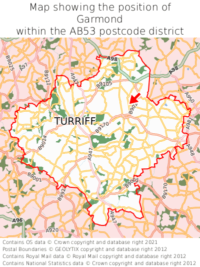 Map showing location of Garmond within AB53