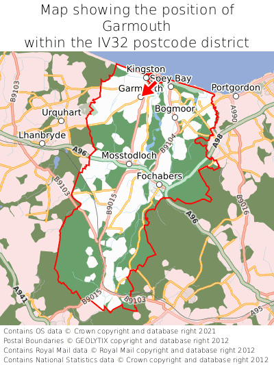 Map showing location of Garmouth within IV32