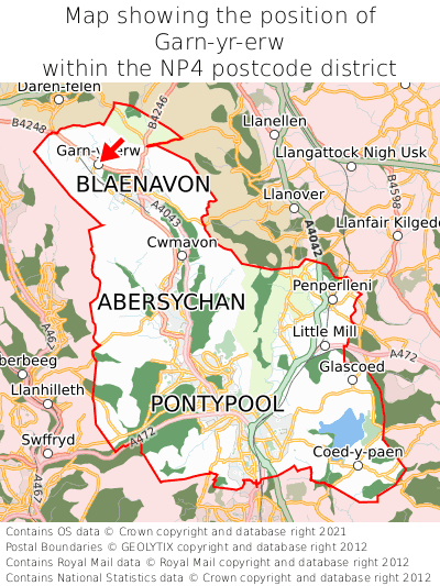 Map showing location of Garn-yr-erw within NP4