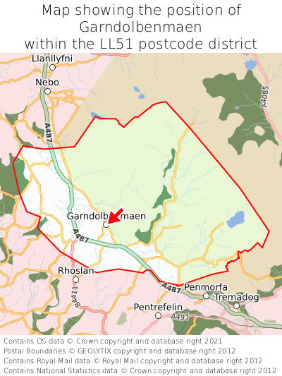 Map showing location of Garndolbenmaen within LL51
