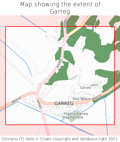 Map showing extent of Garreg as bounding box
