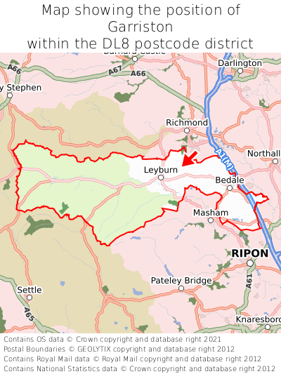 Map showing location of Garriston within DL8