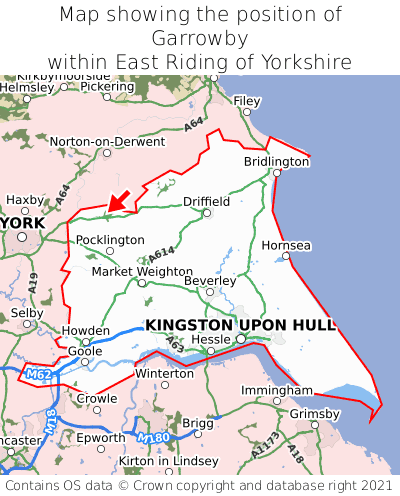 Map showing location of Garrowby within East Riding of Yorkshire