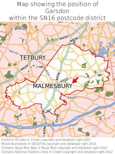 Map showing location of Garsdon within SN16