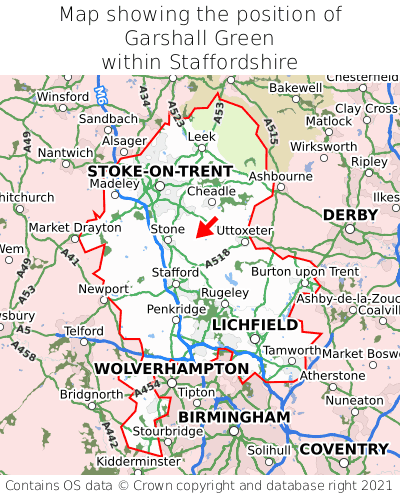 Map showing location of Garshall Green within Staffordshire