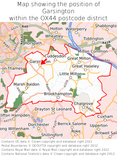 Map showing location of Garsington within OX44