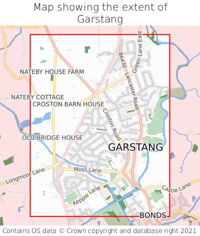 Map showing extent of Garstang as bounding box