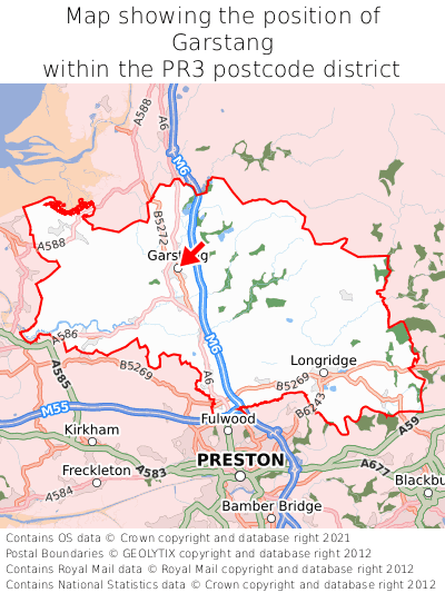 Map showing location of Garstang within PR3