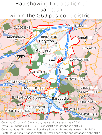 Map showing location of Gartcosh within G69