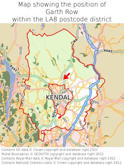 Map showing location of Garth Row within LA8