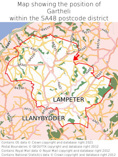 Map showing location of Gartheli within SA48