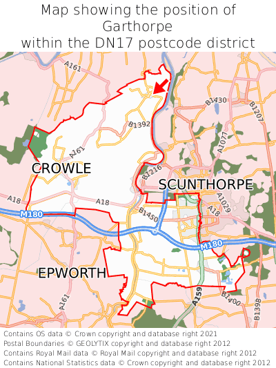 Map showing location of Garthorpe within DN17