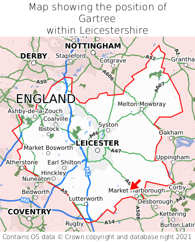 Map showing location of Gartree within Leicestershire