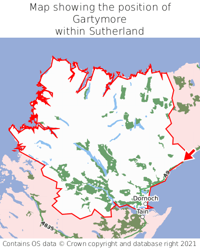 Map showing location of Gartymore within Sutherland