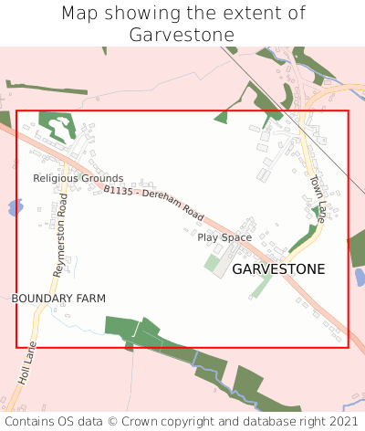 Map showing extent of Garvestone as bounding box