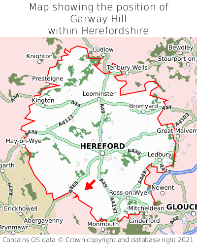 Map showing location of Garway Hill within Herefordshire