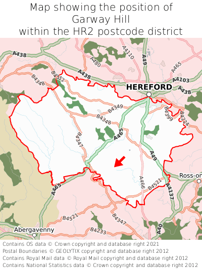 Map showing location of Garway Hill within HR2