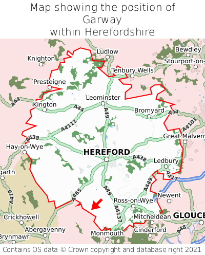 Map showing location of Garway within Herefordshire