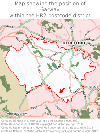 Map showing location of Garway within HR2