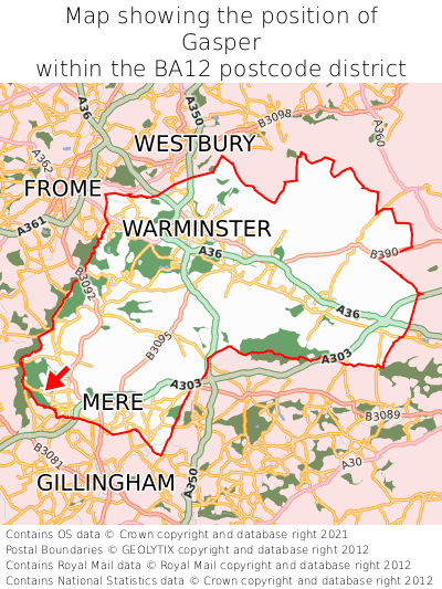 Map showing location of Gasper within BA12