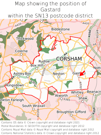 Map showing location of Gastard within SN13