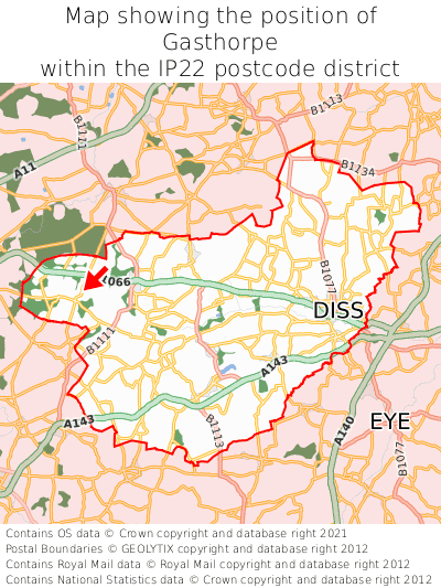 Map showing location of Gasthorpe within IP22