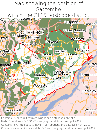 Map showing location of Gatcombe within GL15