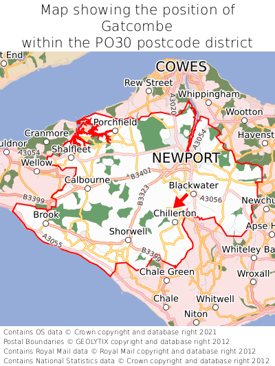 Map showing location of Gatcombe within PO30