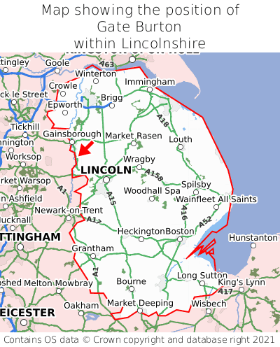 Map showing location of Gate Burton within Lincolnshire