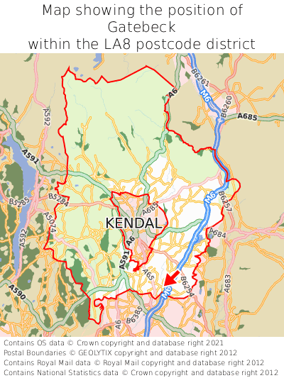 Map showing location of Gatebeck within LA8