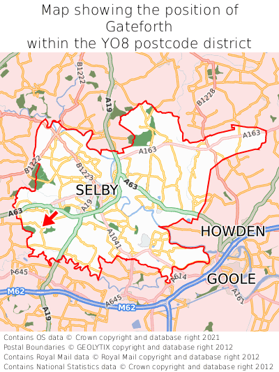 Map showing location of Gateforth within YO8