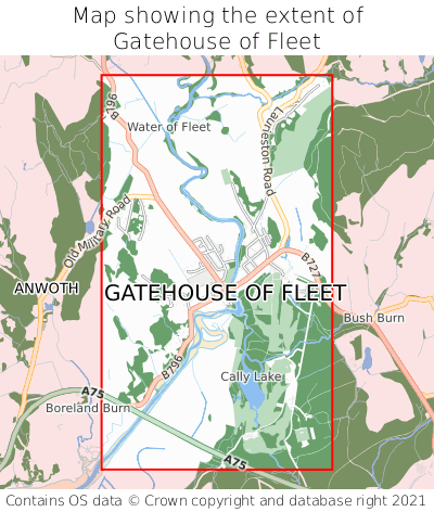Map showing extent of Gatehouse of Fleet as bounding box